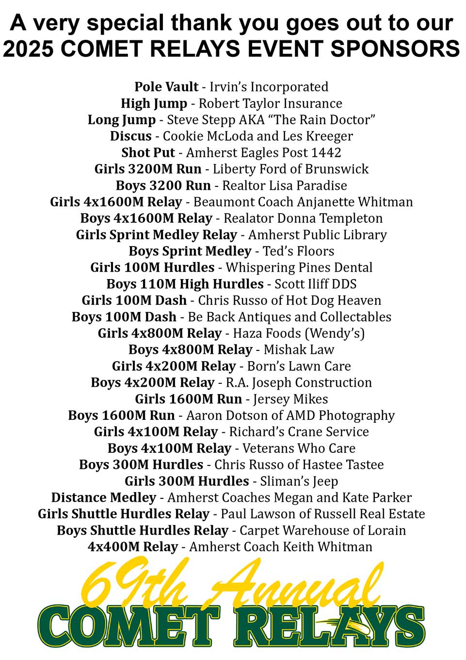Comet Relays 2025 Event Sponsors