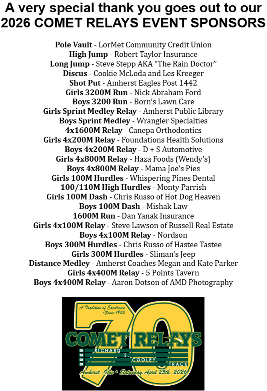 Comet Relays 2026 Event Sponsors